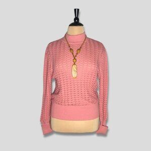 Ryegrass Pink Crocheted Knit Sweater Turtleneck Long Sleeve XXL